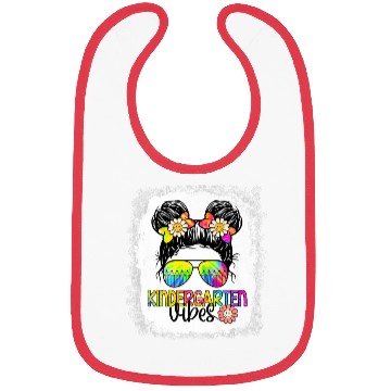 Discover Kindergarten Vibes Bleached Messy Bun Girl Bibs