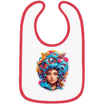 Discover Psychedelic girl with multi color hair. futuristic Bibs