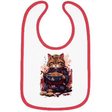 Discover cute cat with ramen bowl design Bibs