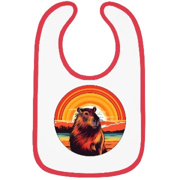 Discover Sunset Serenity: Rustic Capybara Stripe Illustrate Bibs
