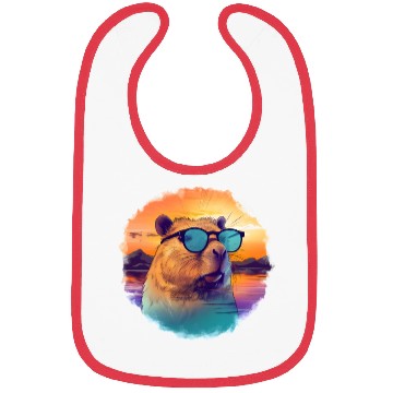 Discover Sunset Serenity: Rustic Capybara Stripe Illustrate Bibs