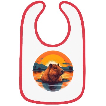 Discover Sunset Serenity: Rustic Capybara Stripe Illustrate Bibs