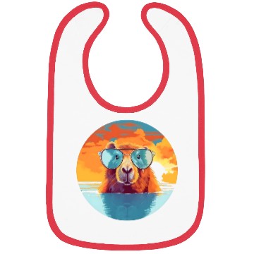 Discover Sunset Serenity: Rustic Capybara Stripe Illustrate Bibs