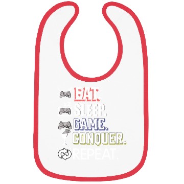 Discover Eat Sleep Game Conquer Repeat | Gamer Quote Bibs