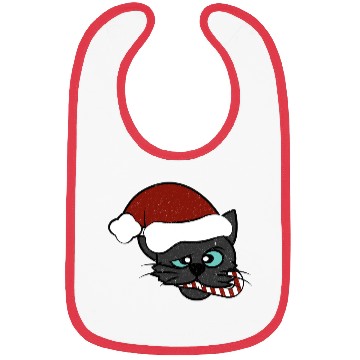 Discover Christmas Black Cat Eating Candy Cane Bibs