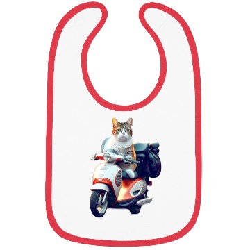 Discover 3D cute adorable white cat rides a red motorcycle Bibs