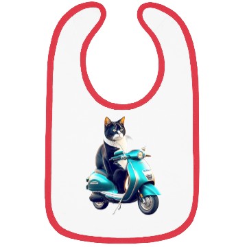 Discover 3D cute funny black cat rides a blue motorcycle Bibs