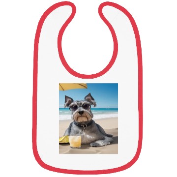 Discover Schnauzer Chilling at Beach with a Drink Bibs