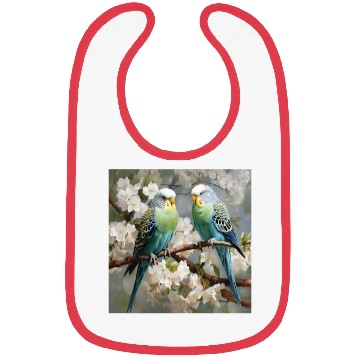 Discover Green and blue Parakeets with flowers Bibs