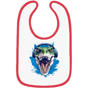 Discover Cool Dinosaur with Headphones for a Dino Fan Bibs