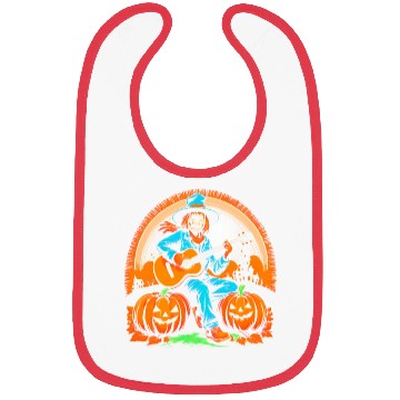 Discover Happy Halloween scarecrow plays guitar Bibs