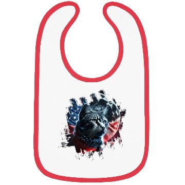 Discover America cat under Moon with American Flag Bibs