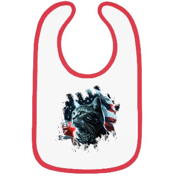 Discover America cat under Moon with American Flag Bibs