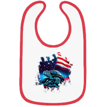 Discover America turtle under Moon with American Flag Bibs