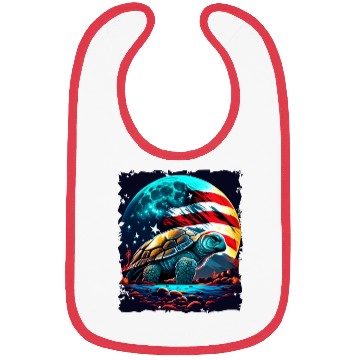 Discover America turtle under Moon with American Flag Bibs