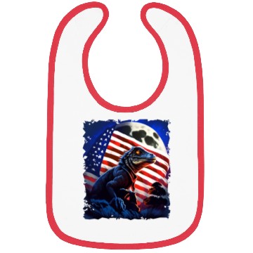 Discover America lizard under Moon with American Flag Bibs