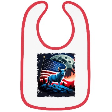 Discover America sheep under Moon with American Flag Bibs