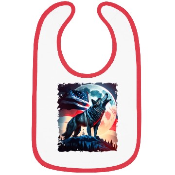 Discover America wolf under Moon with American Flag Bibs