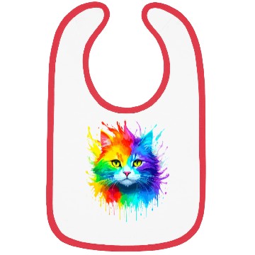 Discover Rainbow Cat Realistic Watercolor Cute Cat Paint Bibs