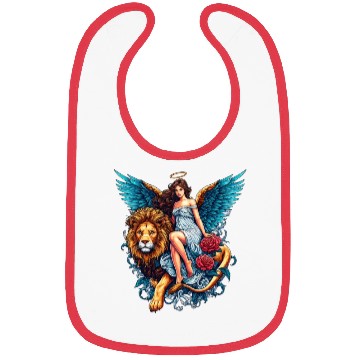 Discover Pretty angel on lion with flowers Bibs