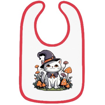Discover Whimsical Witch Cat with Mushrooms Bibs
