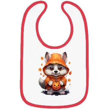 Discover Cute Halloween Wolf With Pumpkin Lanterns Bibs