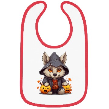 Discover Cute Little Halloween Wolf With Pumpkin Lanterns Bibs