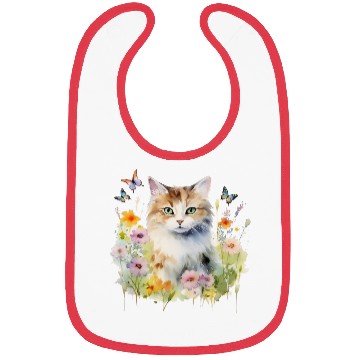 Discover CAT Watercolor Flowers Butterflies Bibs