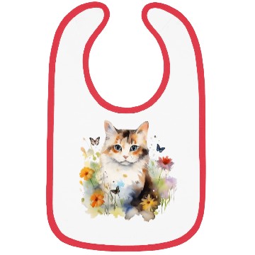 Discover Watercolor Cat Flowers & Butterflies Bibs
