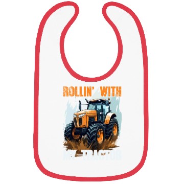 Discover Rollin' With My Tractor Farmer Gift Agriculture Bibs
