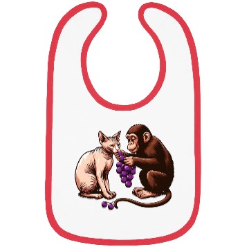 Discover Monkey feeds sphinx cat with grapes Bibs