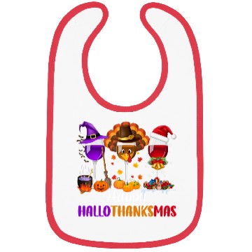 Discover Happy Hallothanksmas Wine Glasses Drinking Lover Bibs