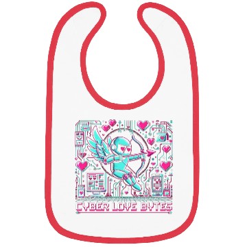 Discover Cyber Love Bytes 8bit Cupid Robot and Neon Hearts Bibs