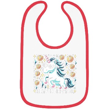 Discover Crypto Dreams - 8-bit Unicorn Amidst Digital Coins Bibs