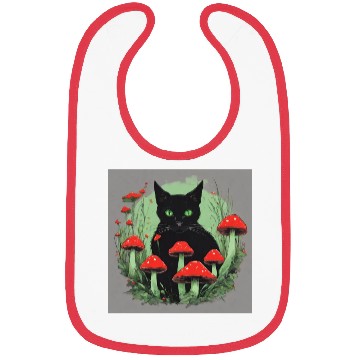 Discover Black Cat and Wild Red Mushrooms Bibs