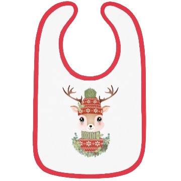 Discover cute deer with sweater and Christmas wreath Bibs