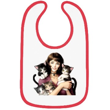 Discover Pretty Cat Lady with Cute Kittens Bibs