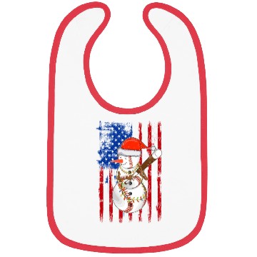 Discover Christmas Snowman Playing Baseball Us Flag Xmas Bibs