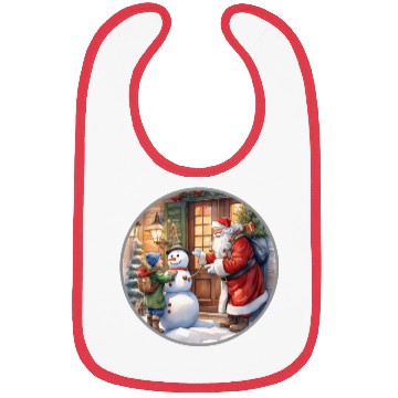 Discover Santa Claus and a snowman distributes gifts. Bibs