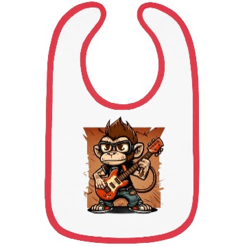 Discover Monkey Chimpanzee Playing Acousitc Rock Guitar Bibs