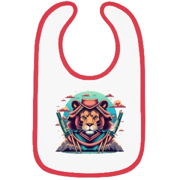 Discover Cartoon lion warrior with a hat Bibs
