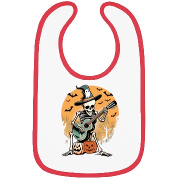 Discover Spooky Serenade: Halloween Skeleton Playing Guitar Bibs