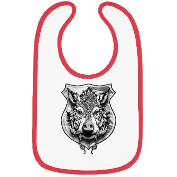 Discover shield with wild boar head - DIGITAL - grayscale Bibs