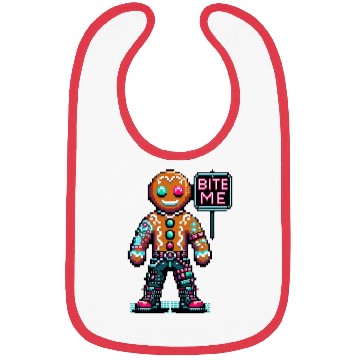 Discover Cyberpunk Gingerbread Man Neon 'Bite Me' Christmas Bibs