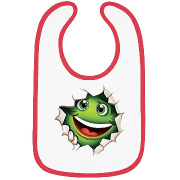 Discover Cute Happy Green Monster Peeking Out Of a Hole Bibs