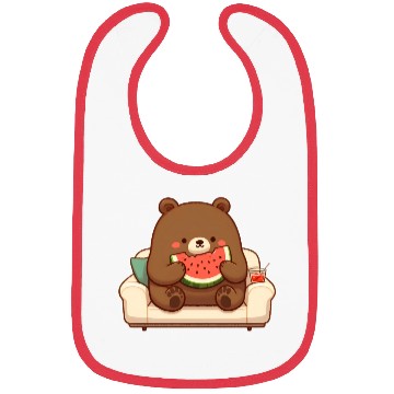 Discover Cosy bear enjoying watermelon Bibs