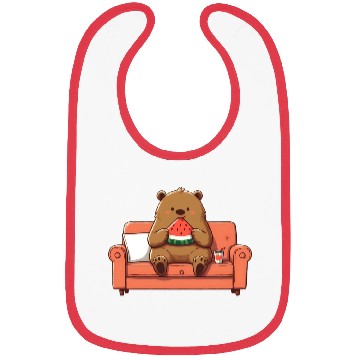 Discover Cosy bear enjoying watermelon Bibs