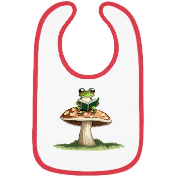Discover Frog with a Book on Mushroom Bibs