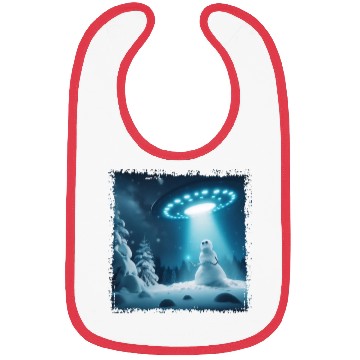 Discover UFO Beams Snowman in Winter Night Bibs