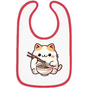 Discover Neko Cat Eating Ramen Noodles Anime Bibs